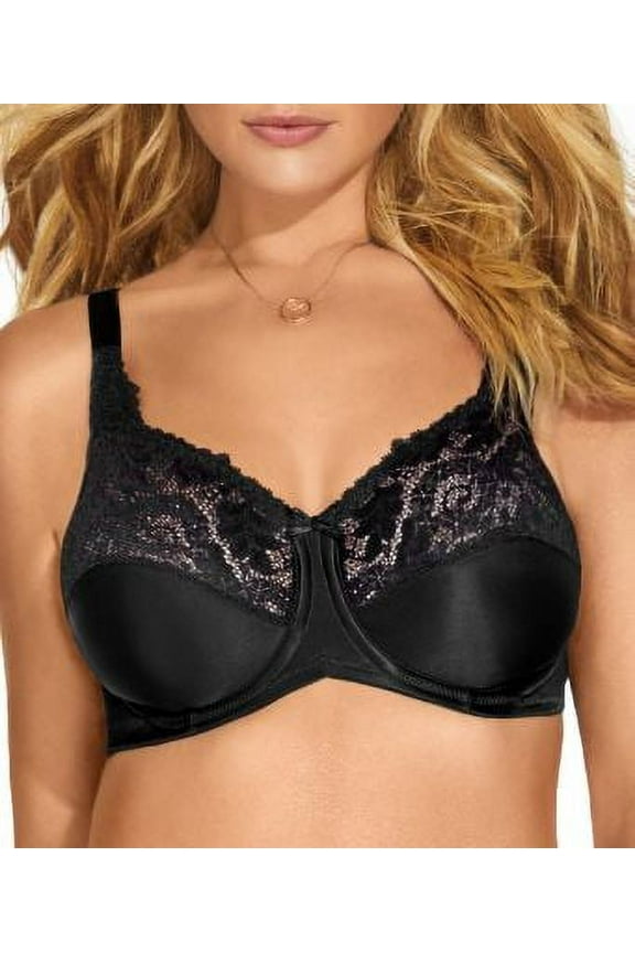 Lilyette Comfort Lace Underwire Minimizer Bra, Black, 34DD
