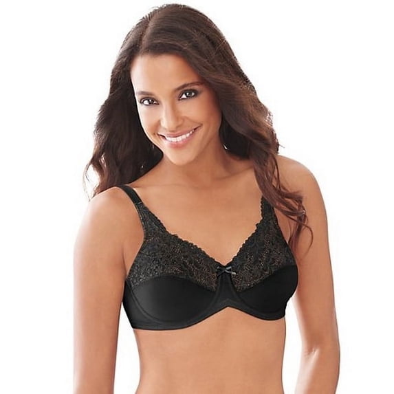 Lilyette-Lilyette By Bali Tailored Minimizer Bra With Lace Trim-Black-46C