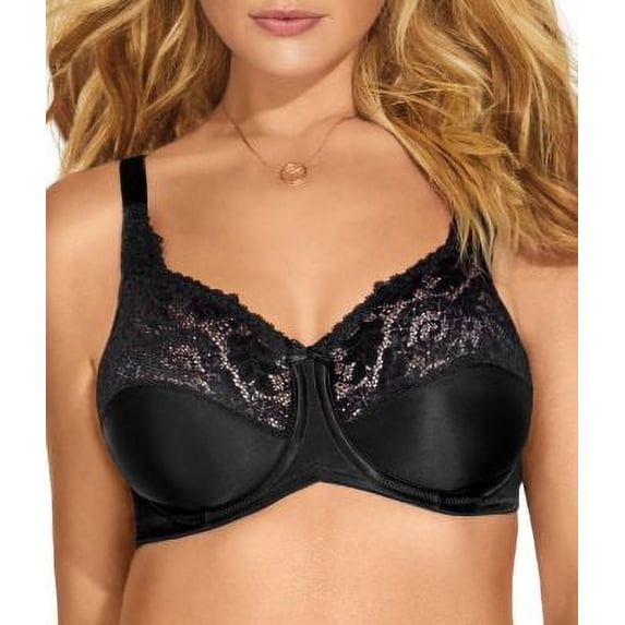 Women's Bali 0428 Lilyette Comfort Lace Minimizer Bra (Black 44DDD)