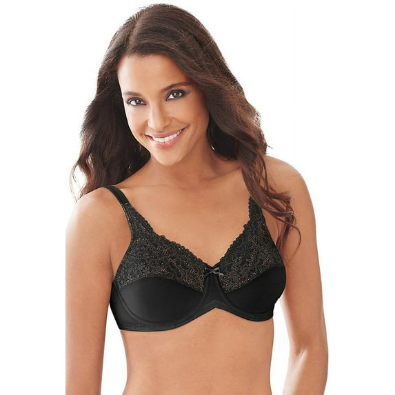 Women's Bali 0428 Lilyette Comfort Lace Minimizer Bra (Black 44DDD)