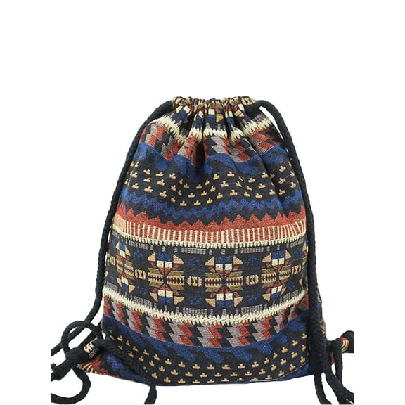 Lilyhood Womens Boho Chic Fabric Drawstring Backpack with Tribal Ethnic Designs