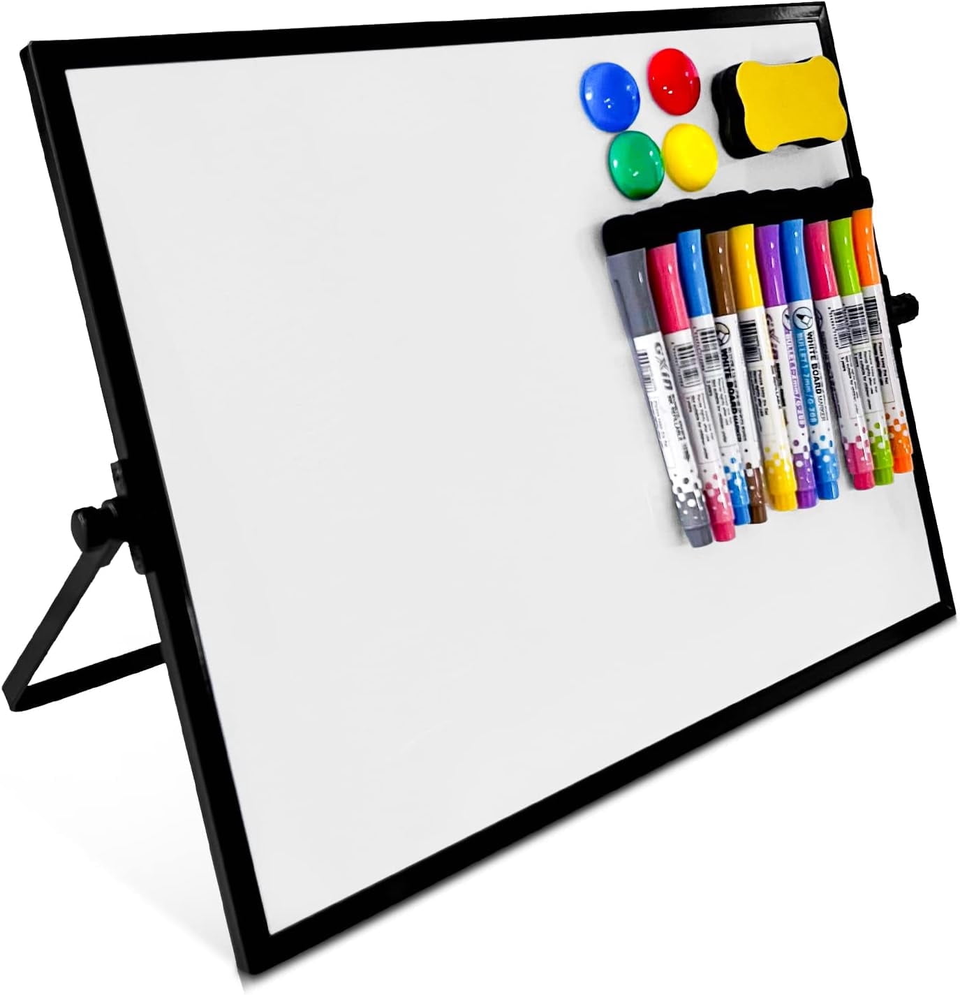Lilymeche Concept - Dry Erase Board, 16" x 12" Magnetic Desktop Whiteboard with Stand,10 Markers, 4 Magnets, 1 Eraser, Double-Sided Portable Board for Drawing, Kitchen Planning, School, Home, Office