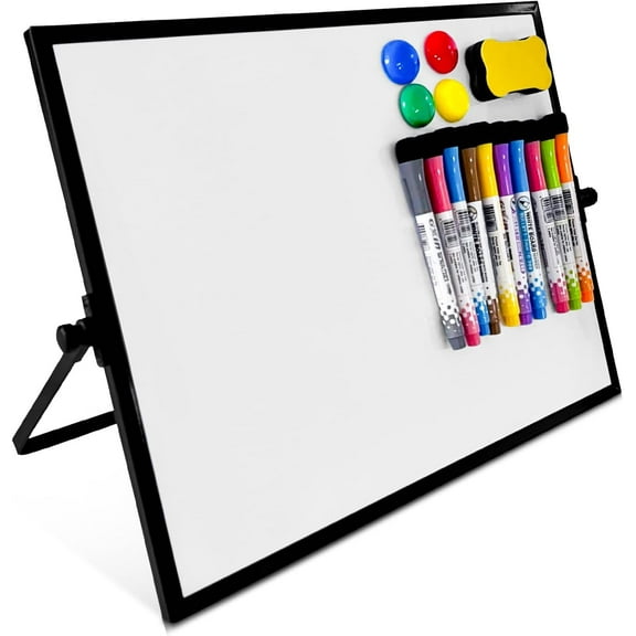 Lilymeche Concept - Dry Erase Board, 16" x 12" Magnetic Desktop Whiteboard with Stand,10 Markers, 4 Magnets, 1 Eraser, Double-Sided Portable Board for Drawing, Kitchen Planning, School, Home, Office