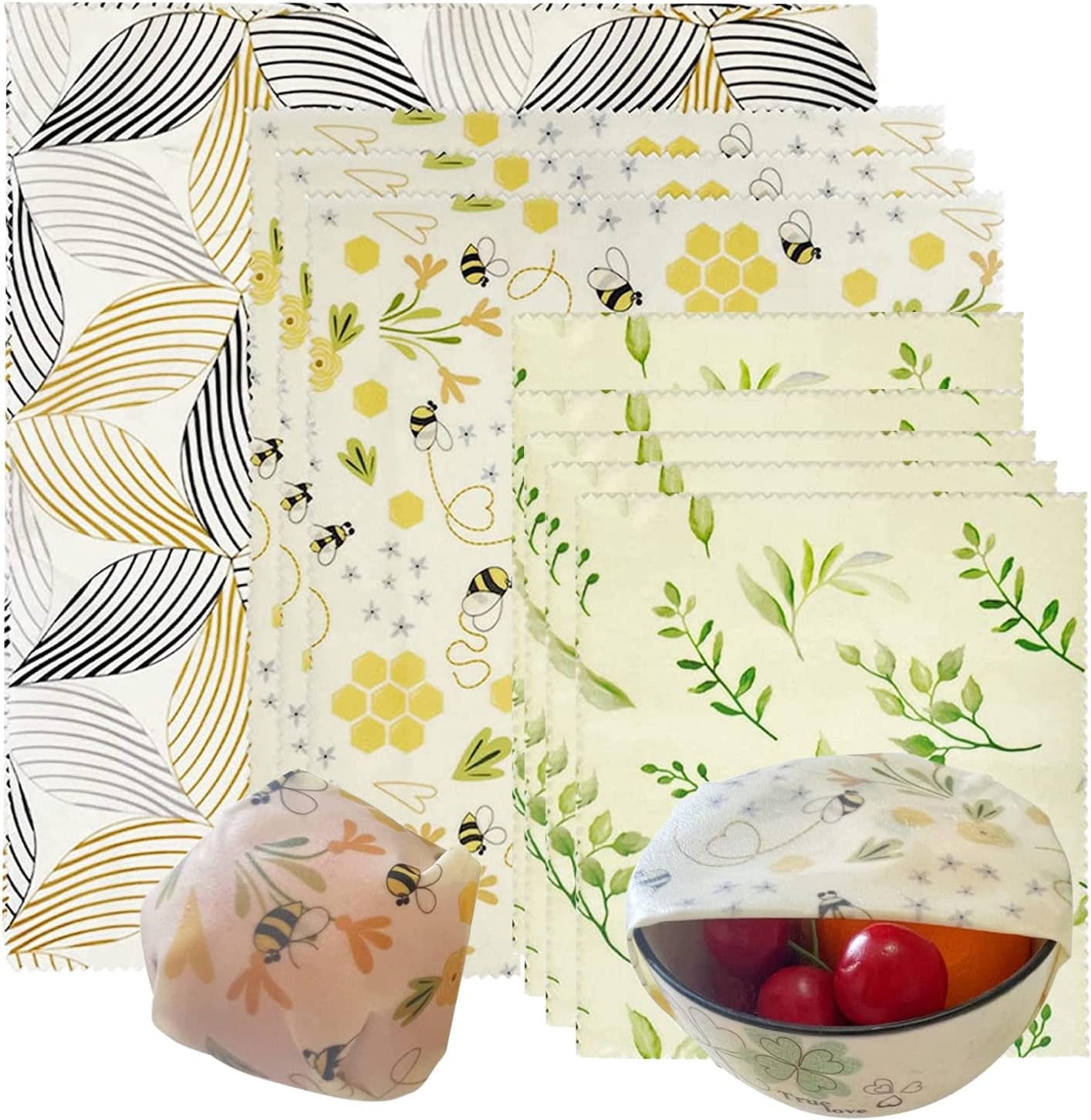 Lilymeche Concept Reusable Beeswax Wrap(9 Pack) Eco-Friendly Beeswax Food Wraps, Bread Sandwich Wrapper, Organic, Sustainable, Biodegradable, Zero Waste, Plastic-Free Food Storage, 5S, 3M, 1XL