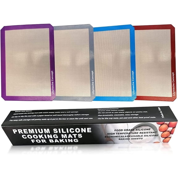 Lilymeche Concept | Silicone Baking Mat (4pc-Medium), BPA Free Large Nonstick Kitchen Professional Reusable Heat Resistant Baking Half Sheet Bakeware Mats for Cookies and Pastry with Silicone Spatula