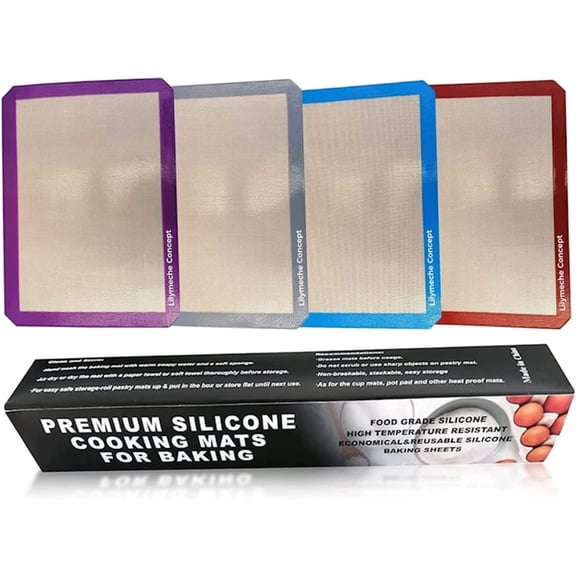 Lilymeche Concept | Silicone Baking Mat | BPA Free Large Nonstick Kitchen Professional Reusable Heat Resistant Baking Half Sheet Bakeware Mats for Cookies, Bread and Pastry(4pc) with Silicone Spatula