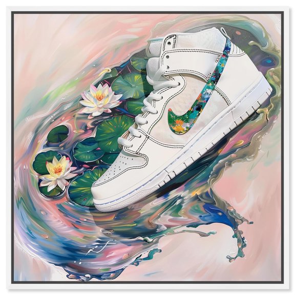 Lilypads Sneaker Splash Canvas Sneaker Wall Art by Art Remedy, White Frame, 12 x 12