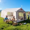 thumbnail image 1 of Lilypelle 12 Person Blow Up Camping Inflatable Tent w/ Stove Jack & AC Port, 18.4′x9.8′x6.9′Waterproof Oxford 2 Room Air Tent,Easy Setup Glamping Inflatable House w/ Stove Jack, 1 of 11