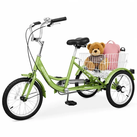 Lilypelle 16 inch Tricycle Kids Trikes for Beginner Riders, Single Speed 3 Wheel Bikes for Boys Girls, Low Step Through Three-Wheeled Bicycles with Rear Basket
