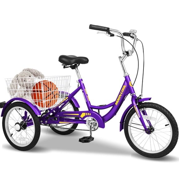 Lilypelle 16 inch Tricycle for Beginner Riders,Adult Tricycle 16" Wheels, 1-Speed Trike, 3 Wheels Bike with Basket, Exercise Shopping Picnic