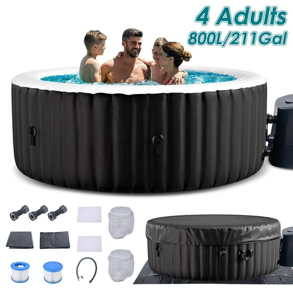 Lilypelle 72" X 72" X 26" Inflatable Hot Tub, 4 Person Portable Blow Up Hot Tub Square Portable Outdoor Spa with 130 Bubble Jets and Built in Heater Pump, Filter