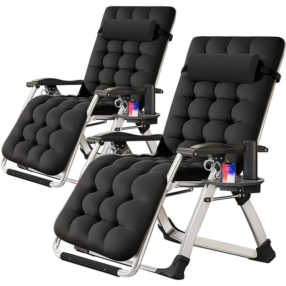 Lilypelle 2 Pack Zero Gravity Chair , Folding Adjustable Reclining Lounge Chair with Cushion, Headrest and Cup Holder, Supports up to 440lbs