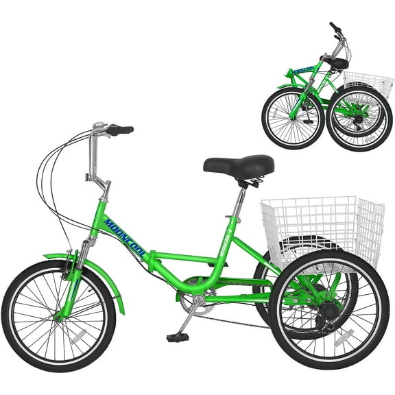 Lilypelle 24" 7 Speed Folding Adult Tricycle with Basket Men Women Cruiser Bike for Shopping & Recreation