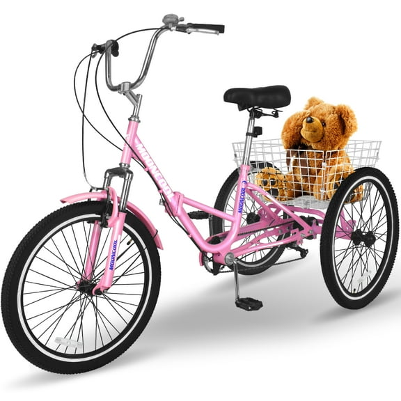 Lilypelle 20 Inch Adult Tricycles Folding Tricycle 3 Wheel Bikes 7 Speed Trike with Shopping Basket for Seniors
