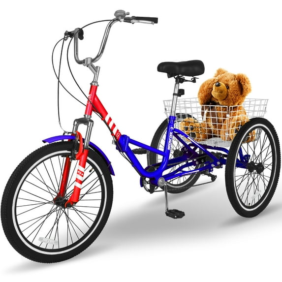 Lilypelle 20 Inch Adult Tricycles Folding Tricycle 3 Wheel Bikes 7 Speed Trike with Shopping Basket for Seniors