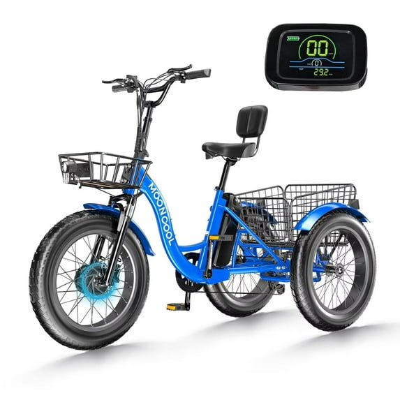 Lilypelle 20" x 4" Fat Tire 7 Speeds Electric Trike Tricycle for Adults,500W 48V 14.5Ah Lithium Battery ,3 Wheels Electric Trike for Men, Women, with Front & Rear Baskets