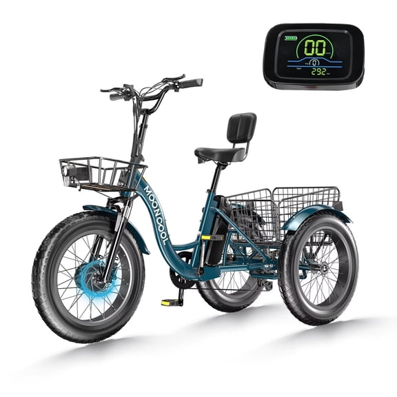 Lilypelle 20" x 4" Fat Tire 7 Speeds Electric Trike Tricycle for Adults,500W 48V 14.5Ah Lithium Battery ,3 Wheels Electric Trike for Men, Women， with Front & Rear Baskets