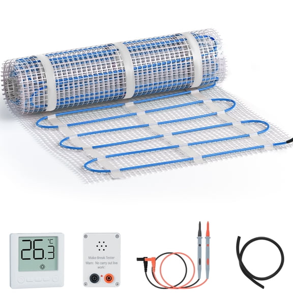 Lilypelle 20Sq.Ft Floor Heating Pad with Digital Programmable Thermostat And Adhesive Back, Four Temperature Control Modes Uniform Heating Underfloor Heating Mat,110V 41-160℉