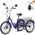 thumbnail image 1 of Lilypelle 24" 26" 3 Wheel Electric Tricycle for Adults, 350W 36V 7 Speeds Motorized Electric Trike Three Wheel Electric Bikes Bicycle with Large Basket for Women Men,Purple, 1 of 17