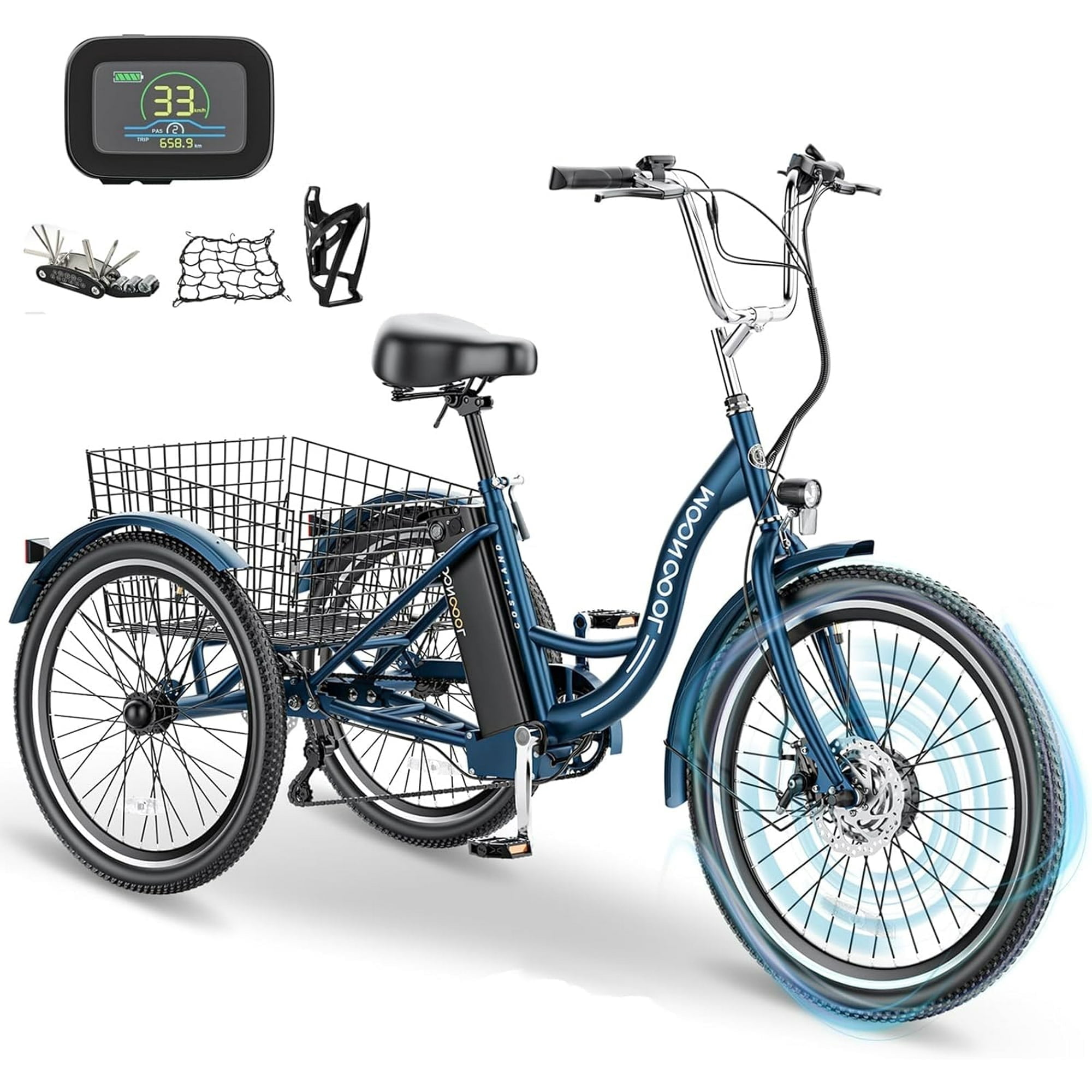 Lilypelle 24" 26" 3 Wheel Electric Tricycle for Adults, 350W 36V 7 Speeds Motorized Electric Trike Three Wheel Electric Bikes Bicycle with Large Basket for Women Men