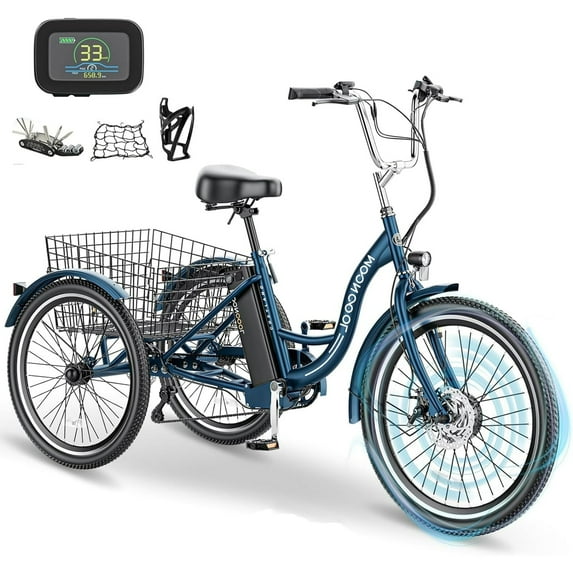 Lilypelle 24" 26" 3 Wheel Electric Tricycle for Adults, 350W 36V 7 Speeds Motorized Electric Trike Three Wheel Electric Bikes Bicycle with Large Basket for Women Men