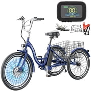 Lilypelle 24 26 3 Wheel Electric Tricycle for Adults, 350W 36V 7 Speeds Motorized Electric Trike Three Wheel Electric Bikes Bicycle with Large Basket for Women Men,Blue