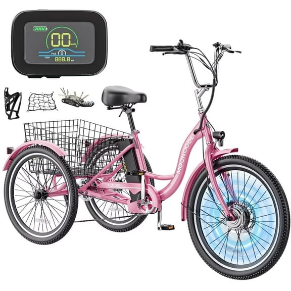 Lilypelle 24" 26" 3 Wheel Electric Tricycle for Adults, 350W 36V 7 Speeds Motorized Electric Trike Three Wheel Electric Bikes Bicycle with Large Basket for Women Men