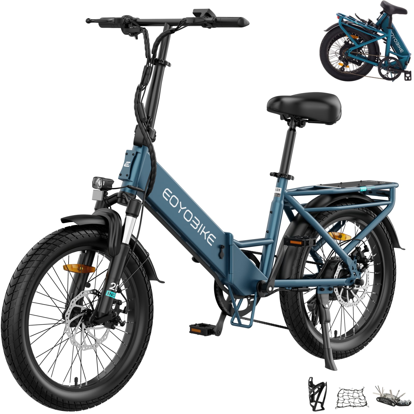 Lilypelle Folding Electric Bicycle for Adults, 20"×3.0 Fat Tire 7 Speed Step-Thru Electric Cargo Bicycle, 500Wh Built-in detachable battery, Peak 1000W Rear Motor，20MPH, Fits for 4'9" to 6'5"