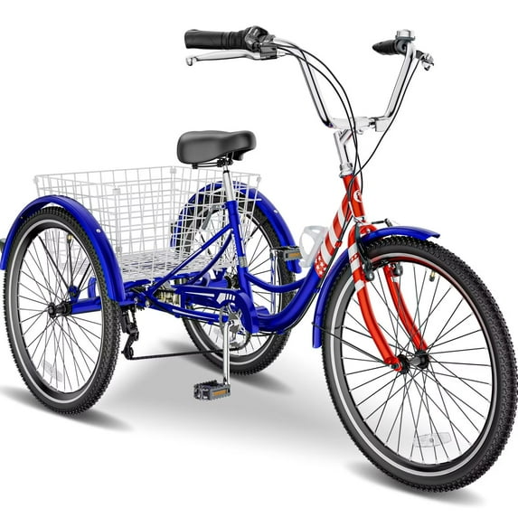 Lilypelle 26" Wheels 7 Speed Tricycle with Shopping Basket for Adult Seniors,Low Step Through Bike, Multi-Color