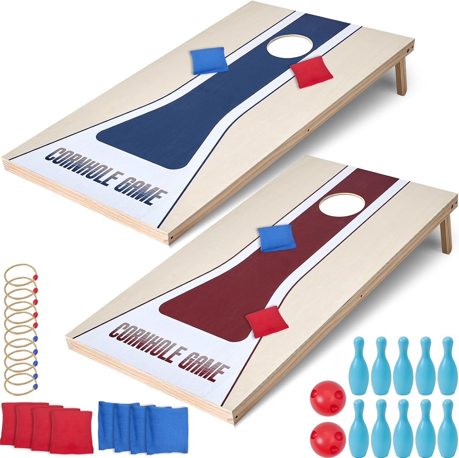 Lilypelle 3 in 1 Cornhole Boards Set - Solid Corn Hole Games, Ring Toss ...