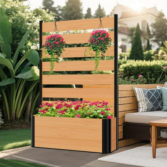 Lilypelle 36" W x 45" H Wood Fence Panel with Planter Box Outdoor Fence Privacy Screen, Air Conditioner Fence Trash Can Fence Pool Equipment Enclosure Fence, Fence Panels for Outside, 1 Panel