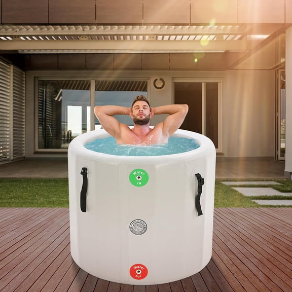Lilypelle 39"(D) x 35.5"(H) Inflatable Oval Ice Bath Cold Plunge Tub, Durable Freestanding Soaking Tub, PVC Insulated Lid, Hand Pump and Repair Kit Included, Anti-Slid Bottom