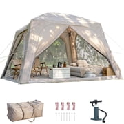 Lilypelle 4-6 Person Inflatable Camping Tent, 9.8ft x 9.8ft x 7.2ft Easy Setup Blow Up Tent with Hand Pump, PU3000mm Waterproof & Breathable 4 Season Glamping T
