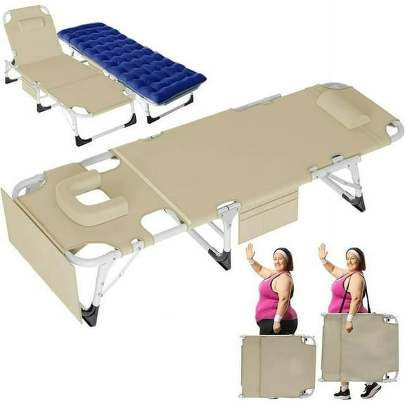 Lilypelle 4-Fold Camping Cots for Adults, Adjustable 4-Position Folding Lounge Chair with 2-Sided Mattress & Pillow, Folding Sleeping Cot,Green