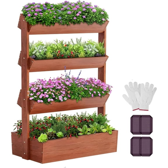 Lilypelle 4 Tier Raised Garden Bed, Vertical Freestanding Wooden Flower Rack with Detachable Ladder and Adjustable Shelf, Storage Box Shelf for Indoor Outdoor Flower Stand，29.9"Lx18.1"Wx55.1"H