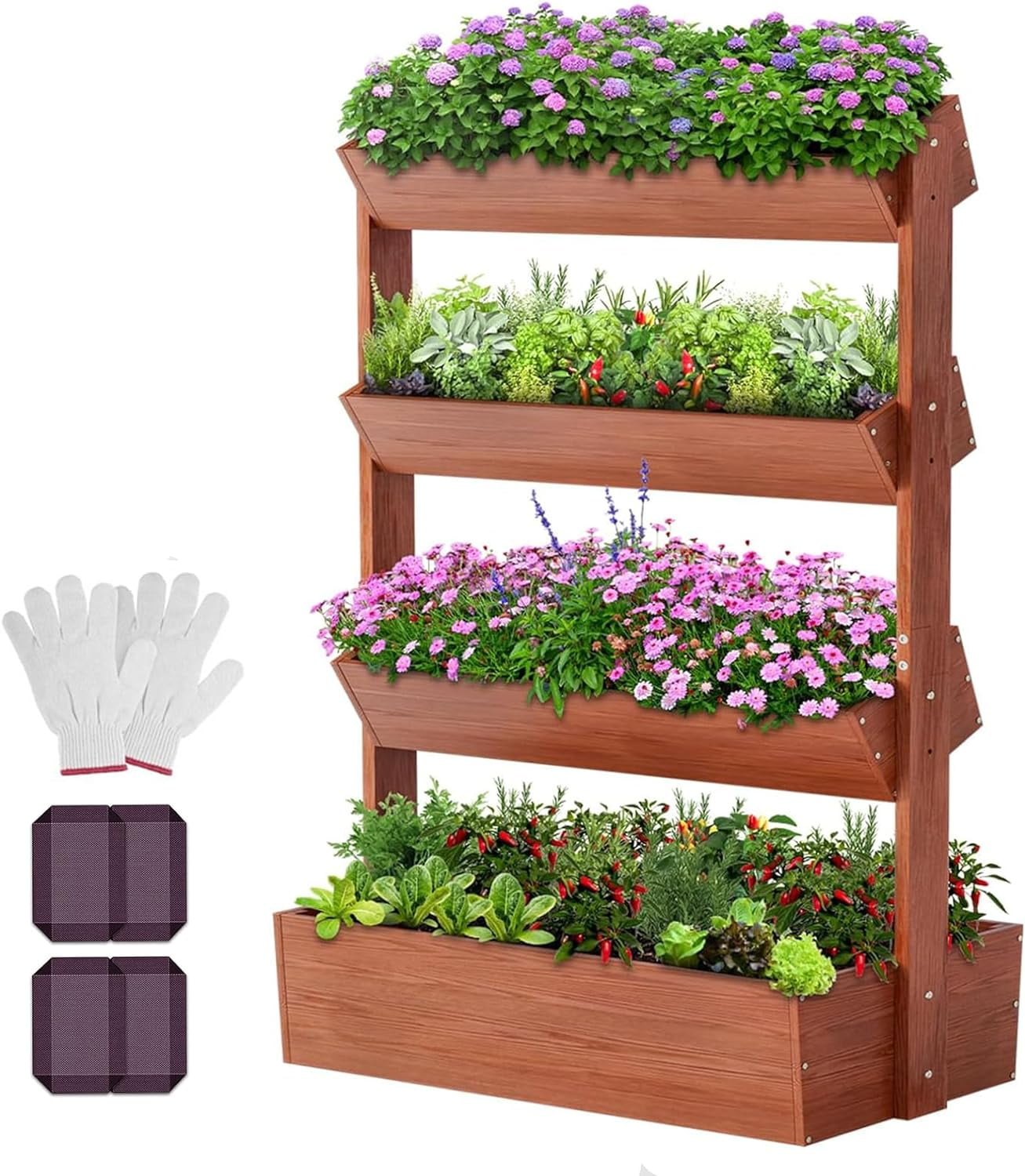 Lilypelle 4 Tier Raised Garden Bed, Vertical Freestanding Wooden Flower ...