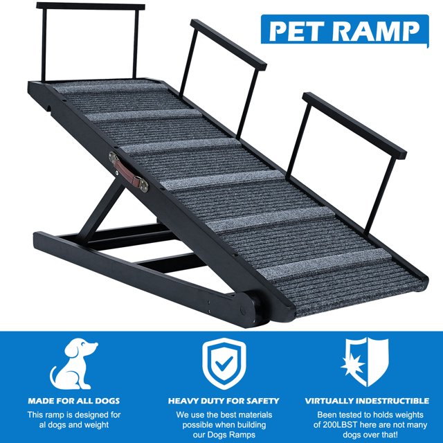 Lilypelle 47"(L) Foldable Pet Ramp , Adjustable Wood Dog Ramp with 4