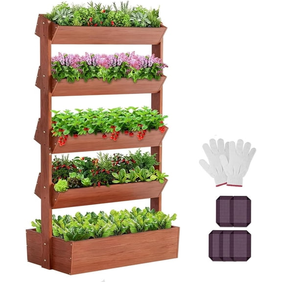 Lilypelle 5 Tier Raised Garden Bed, Vertical Freestanding Wooden Flower Rack with Detachable Ladder and Adjustable Shelf, Storage Box Shelf for Indoor Outdoor Flower Stand，29.9"Lx18.1"Wx66.9"H