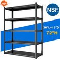 thumbnail image 1 of Lilypelle 5 Tier Storage Shelves, 36" W x 16.1" D x 72" H Heavy Duty Garage Shelving,Metal Shelves for Storage,2000lbs Capacity, 1 of 15