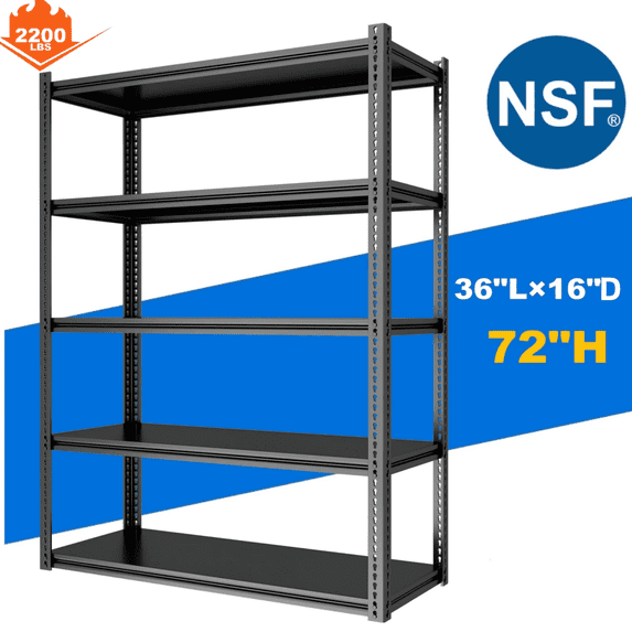 Lilypelle 5 Tier Storage Shelves, 36" W x 16.1" D x 72" H Heavy Duty Garage Shelving,Metal Shelves for Storage,2000lbs Capacity