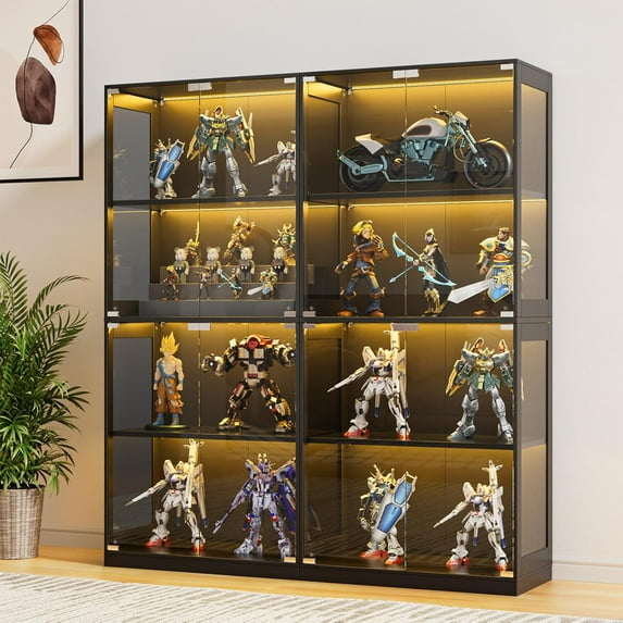 Lilypelle 63" H Display Cabinet with Glass Doors, 4-Tier Curio Cabinet w/ Adjustable 6 Color Lights, Figurines Glass Display Case for Collectibles & Bedroom Living Room Office Storage Cabinets,Black