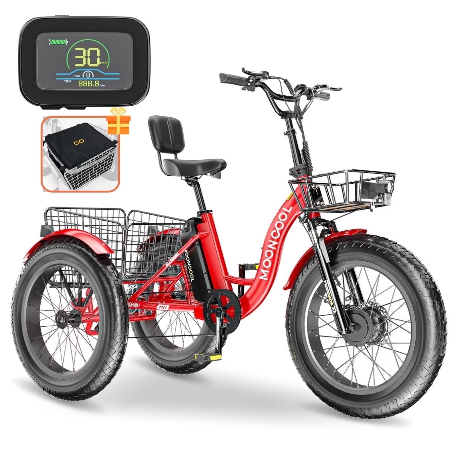Lilypelle 7-Speed Electric Tricycle with 20" x 4" Fat Tires for Adults,500W 48V 14.5Ah Lithium Battery ,3 Wheels Electric bike with Front & Rear Basket for Men, Women,Senior