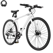 Lilypelle 700C City Road Bike 8-Speed Hybrid Bike w/ LED Headlight, Aluminum Frame , Fits Rider 57  - 61 , Unisex, Adult