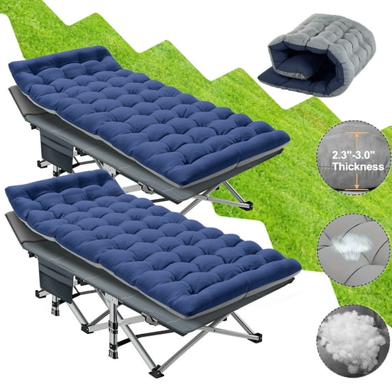 Lilypelle 75" Adult Folding Bed Camping Cots with Gray Mat,2 Pack