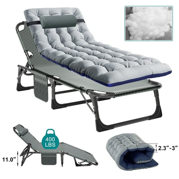 Lilypelle 75" Folding Camping Cot Bed,Adjustable 4-Position Adults Reclining Folding Chaise, Outdoor Portable Folding Lounge Chair Sleeping Cots