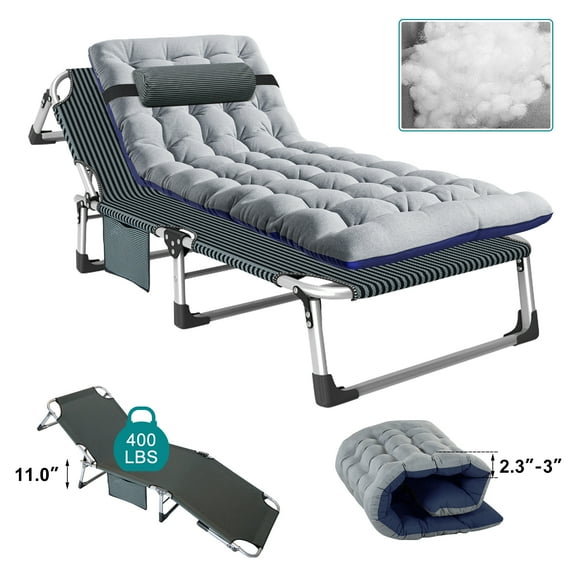 Lilypelle 75" Folding Camping Cot Bed,Adjustable 4-Position Adults Reclining Folding Chaise, Outdoor Portable Folding Lounge Chair Sleeping Cots