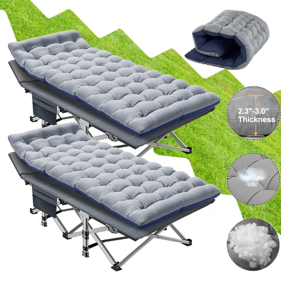 Lilypelle 75" Folding Camping Cots,Adult Double Sided Double Color Cot Oxford Strong Heavy Duty Wide Sleeping Bed for Camp Office Use (2 Pack)