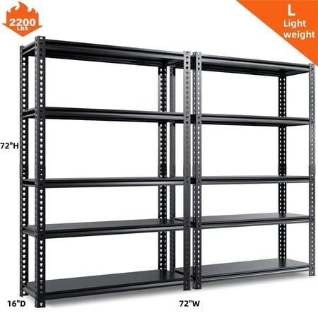 Lilypelle Adjustable Shelving Unit, 72"H Heavy Duty Shelving Utility Rack for Office Kitchen Pantry Closet Garage Basement ,1100 lbs Capacity, 2 Packs