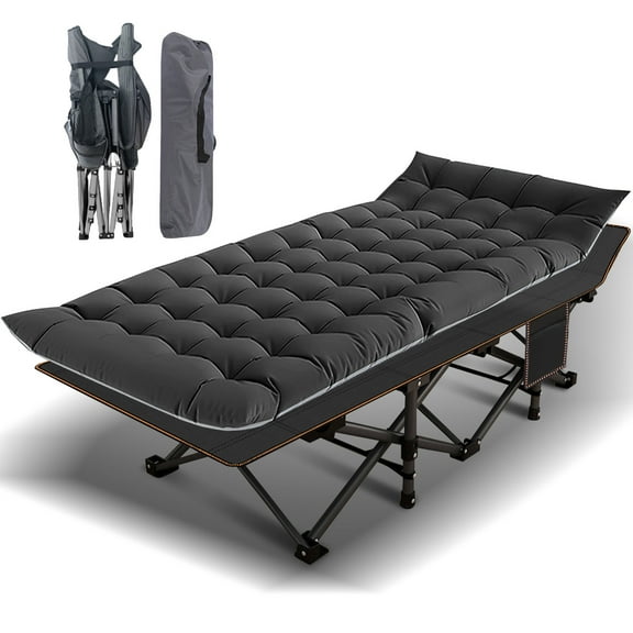 Lilypelle Adult Folding Camping Cot, Heavy Duty Sleeping Cot Bed with 4D Pillow, 2 Sided Pearl Cotton Mattress,Black