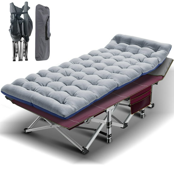 Lilypelle Adult Folding Camping Cot, Heavy Duty Sleeping Cot Bed with 4D Pillow, 2 Sided Pearl Cotton Mattress,Burgundy